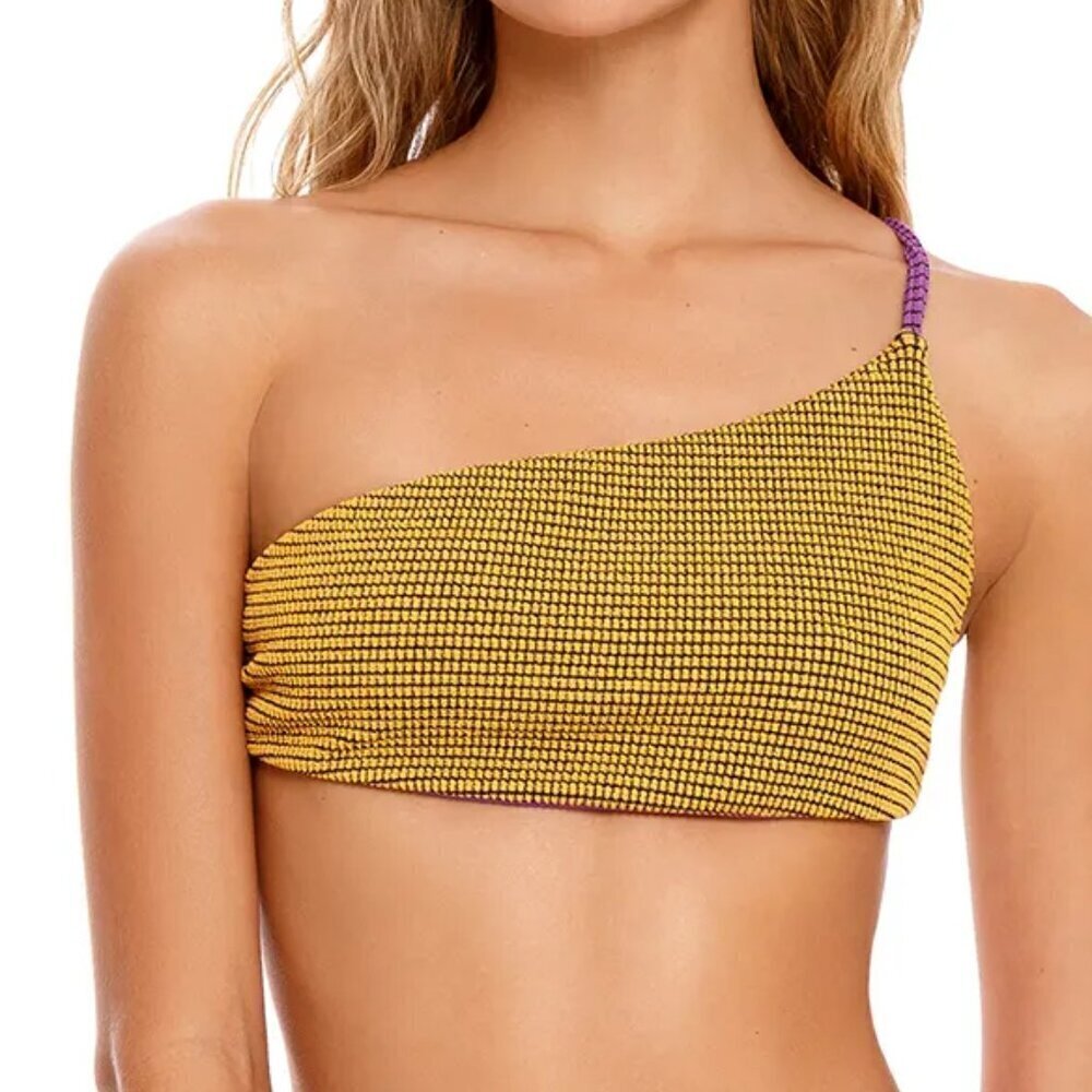 Agua Bendita Pacifico Tulip vini one shoulder bikini top swim gold purple new 3X